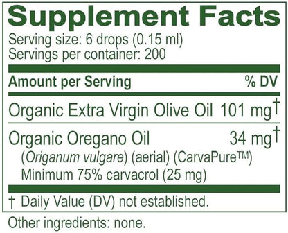 Oil of Oregano Organic Liquid Drops (1 fl oz) - Blend of Organic Oregano Oil & Olive Oil, Grown in Spain