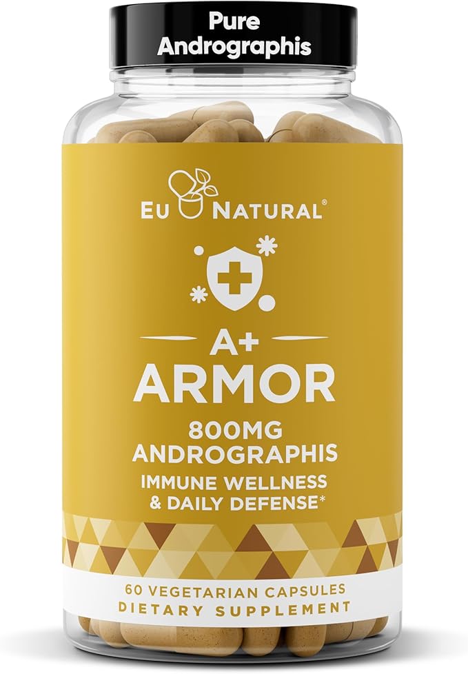 Eu Natural A+ Armor Andrographis Pure 800 Mg – Healthy Immune System Function, Physical Wellness, Potent Strength for Seasonal Protection – Full-Spectrum & Standardized – 60 Vegan Soft Capsules