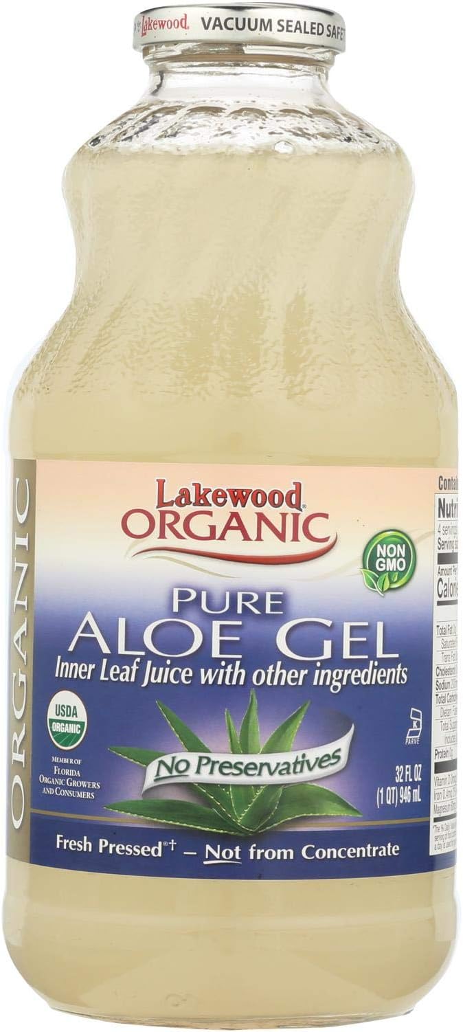 Lakewood Organic Aloe Vera Gel with Lemon Juice - 32 oz - USDA Organic - Gluten Free - No Preservative