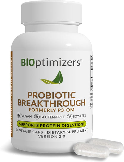 BIOptimizers Probiotic Breakthrough, Proteolytic Prebiotics & Probiotics Supplement – Lactobacillus Plantarum OM for Immune, Bloating & Gut Relief Support, 60 Vegan Capsules