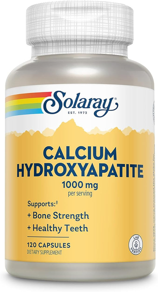Solaray Calcium Hydroxyapatite 1000mg - Calcium Supplements for Women & Men, Hydroxyapatite Powder Capsules, Healthy Teeth and Bone Support - 120 Capsules