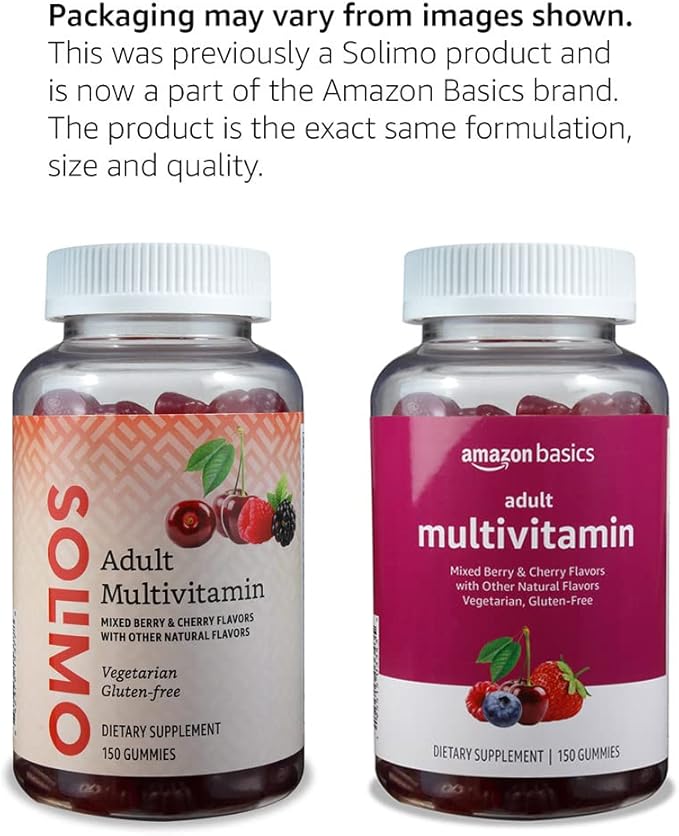 Amazon Basics Adult Multivitamin Gummies, Mixed Berry & Cherry, 150 Gummies, 75-Day Supply, Pack of 1 (Previously Solimo)