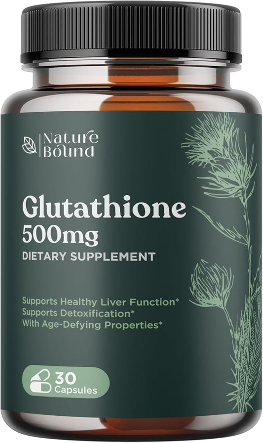 Pure Glutathione Supplement 500 mg GSH - Pure Skin Whitening Pills Natural Antioxidant with Milk Thistle Extract Silymarin Liver Health Alpha Lipoic Acid Amino - 30 Veg Capsules by Nature Bound
