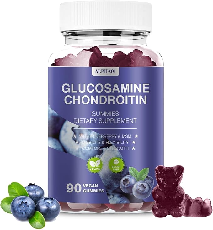 Glucosamine Chondroitin Gummies - 3000MG Extra Strength Joint Support Supplement with MSM & Elderberry, Flexibility, Antioxidant Immune Support Gummy for Adults, Men & Women 90 Blueberry Gummies