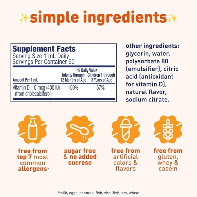 Enfamil Baby Vitamin D-Vi-Sol Liquid Vitamin D Drops, Supports Strong Teeth & Bone Development, 50mL Bottle (Pack of 2)
