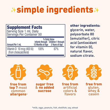 Enfamil Baby Vitamin D-Vi-Sol Liquid Vitamin D Drops, Supports Strong Teeth & Bone Development, 50mL Bottle (Pack of 2)
