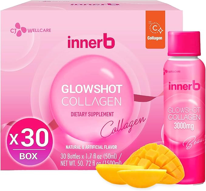 CJ Wellcare Innerb Glowshot Collagen (50.7 fl oz, 30 Servings) - Marine Liquid Collagen for Women, 3,000mg Collagen Peptides, Collagen Shots for High Absorption, Hair, Skin & Nails Supplement