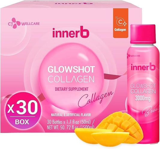 CJ Wellcare Innerb Glowshot Collagen (50.7 fl oz, 30 Servings) - Marine Liquid Collagen for Women, 3,000mg Collagen Peptides, Collagen Shots for High Absorption, Hair, Skin & Nails Supplement