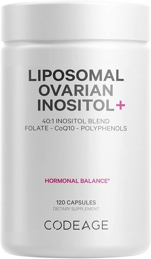 Codeage Liposomal Ovarian Inositol+ Supplement - Myo-Inositol & D-Chiro-Inositol 40:1 Blend, Folate 5-MTHF, CoQ10, Pomegranate & Wild Blueberry, Liposomal Delivery, Non-GMO, Gluten-Free - 120 Capsules