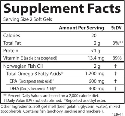 Carlson - Super Omega-3 Gems, 1200 mg Omega-3s, Cardiovascular Support, Brain Function & Vision Health, 180 soft gels