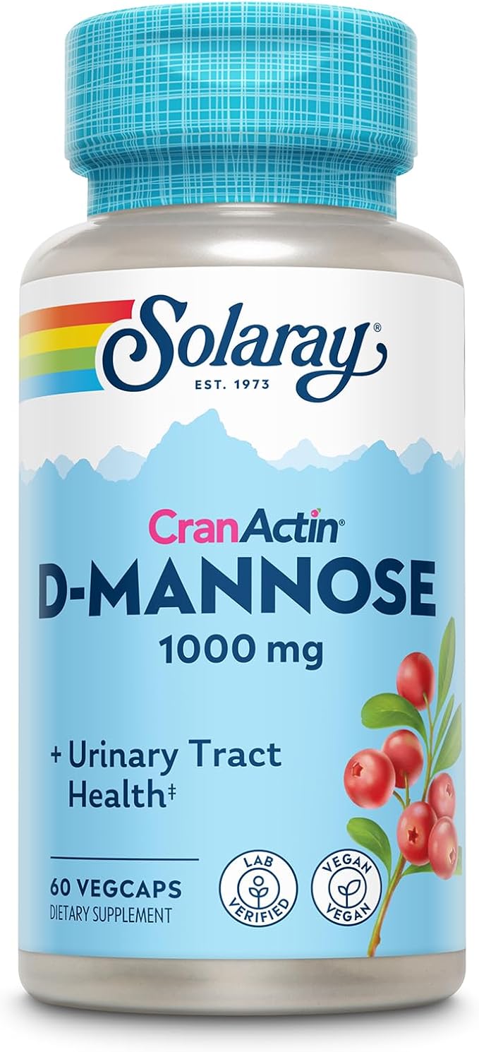 Solaray D-Mannose 1000mg with CranActin Cranberry Extract - D Mannose Cranberry Supplement with Vitamin C - Supports Urinary Tract and Bladder Health - Vegan, 60 Day Guarantee, 30 Servings, 60 VegCaps