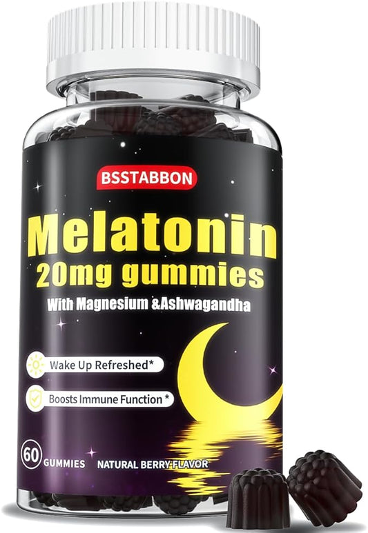 Melatonin Gummies 20mg for Women Men: Sugar Free Chewable Supplement with Zinc L-Theanine Ashwagandha Magnesium Lemon Balm and Chamomile - Maximum Strength for Adults Natural Berry Flavor(60count)