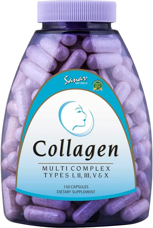 Sanar Naturals Multi Collagen Peptides Pills – Types I, II, III, V, X – Hydrolyzed Collagen Supplement for Hair Growth, Skin Care, Joint Support, Nail Strength, Bone and Muscle Support, 150 Capsules
