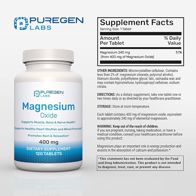 Magnesium Oxide 400mg [High Potency] Supplement | 2 Pack - Total 240 Tablets