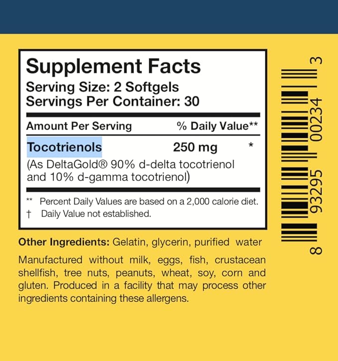 Researched Nutritionals TocoPure D&G - Vitamin E Tocotrienols - Antioxidants Supplement to Support Cellular, Lipid Metabolism & Heart Health - Gamm & Delta Tocotrienol Complex (60 Softgels)