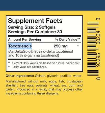 Researched Nutritionals TocoPure D&G - Vitamin E Tocotrienols - Antioxidants Supplement to Support Cellular, Lipid Metabolism & Heart Health - Gamm & Delta Tocotrienol Complex (60 Softgels)