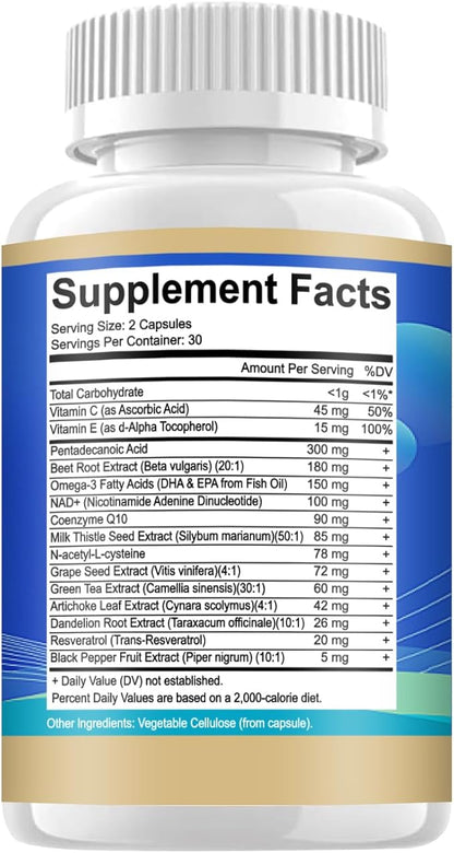 C15:0 Pentadecanoic Acid Supplement with Omega-3, CoQ10, NAD+, Vitamins, 15-in-1 Pentadecanoic Acid, Essential Fatty Acids for Longevity Supplement, Liver Health, Energy Support - Pack of 1