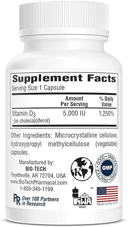 Bio-Tech Pharmacal Vitamin D3 (D3-5 5k IU, 250 Veg Count)