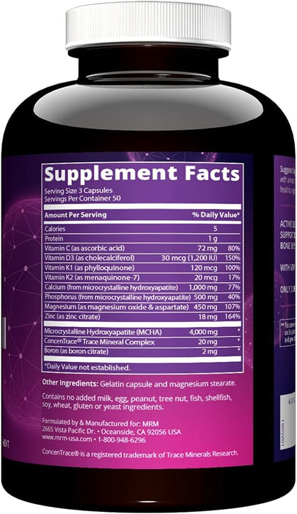 MRM Nutrition Bone Maximizer® III | with MCHA + Vitamin D3 + Vitamin K2 | Bone Health | High Potency | Key Vitamins and Minerals for Bones | 50 Servings