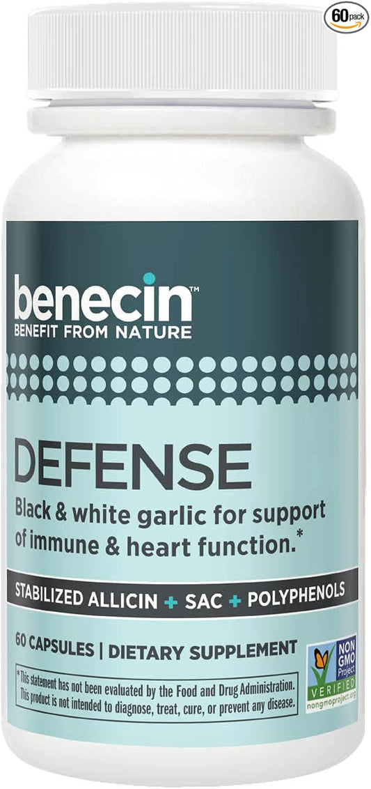 Benecin Defense 1500 mcg Stabilized Allicin per Capsule | Plus high Amounts of SAC & Polyphenols from Black Garlic | Powerful Support of Immune & Heart Function Vegetarian Caps (1 Count (Pack of 60))
