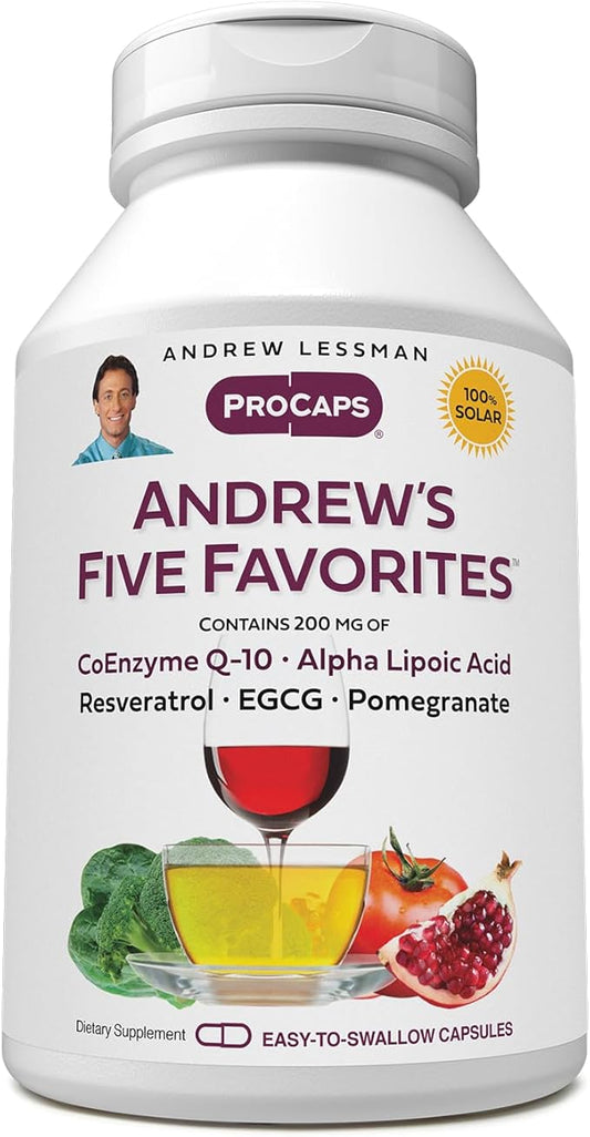 ANDREW LESSMAN Andrew's Five Favorites 240 Capsules - Provides 200mg Each of Coenzyme Q-10, Resveratrol, EGCG, Pomegranate and Alpha Lipoic Acid, Powerful Anti-Oxidant Support, No Additives