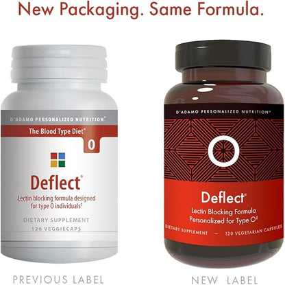 D'Adamo Personalized Nutrition Deflect Lectin Blocker (Blood Type O) - 120 Vegetarian Capsules. Metabolism Booster. Immune Support. Made in The USA.