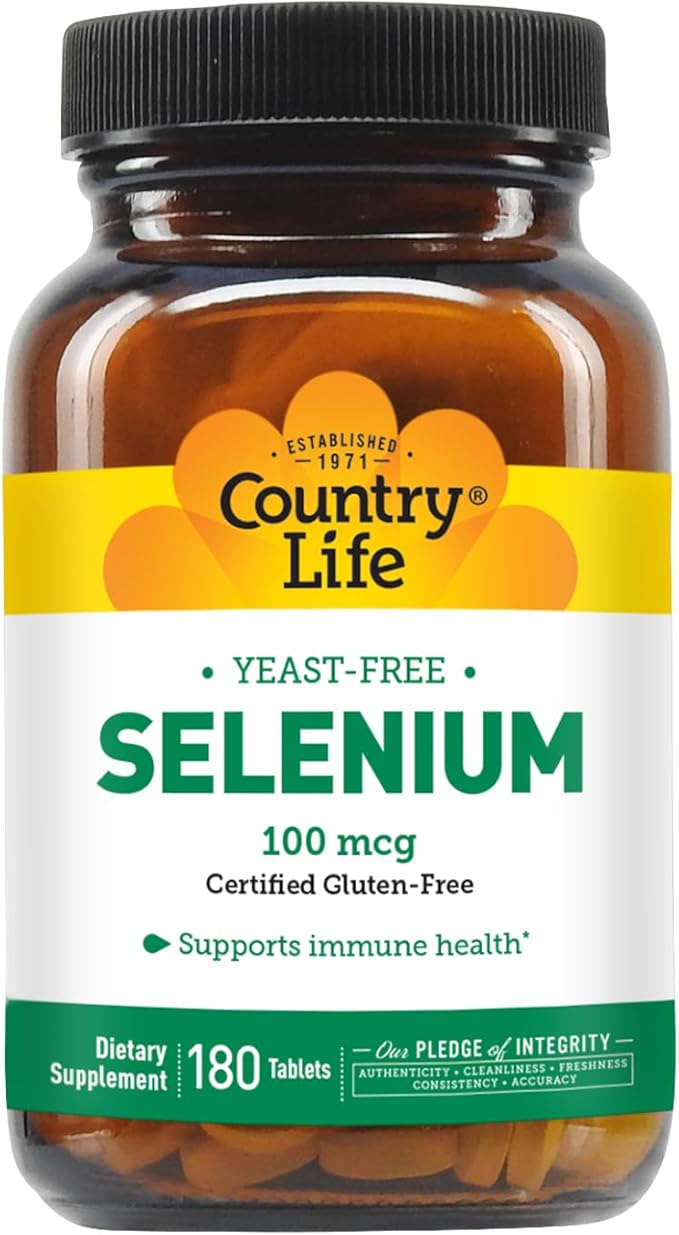 Country Life Selenium, Yeast Free, Supports Immune Health, 100mcg, 180 Tablets, Certified Gluten Free, Certified Vegan, Certified Halal
