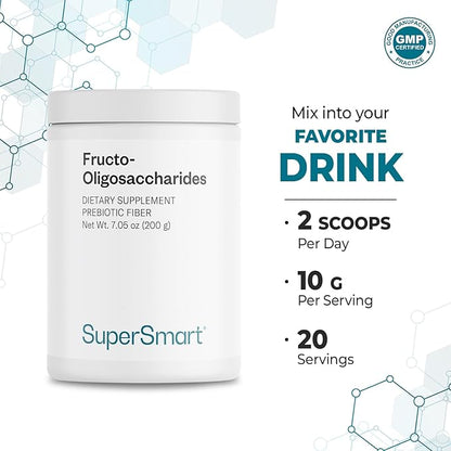 Supersmart - Fructo Oligosaccharides Powder (Prebiotics FOS) - Oligofructose Inulin - Fiber Supplement - Intestinal Flora & Gut Health - Digestive Support | Non-GMO & Gluten Free - 200 g
