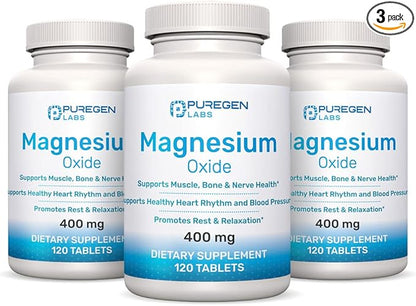 Magnesium 400mg [High Potency] Supplement – Magnesium Oxide for Immune Support, Muscle Recovery, Leg Cramps, Relaxation - 3 Pack | Total 360 Count