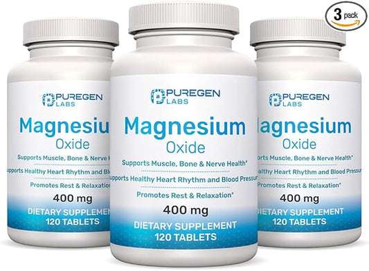 Magnesium 400mg [High Potency] Supplement – Magnesium Oxide for Immune Support, Muscle Recovery, Leg Cramps, Relaxation - 3 Pack | Total 360 Count