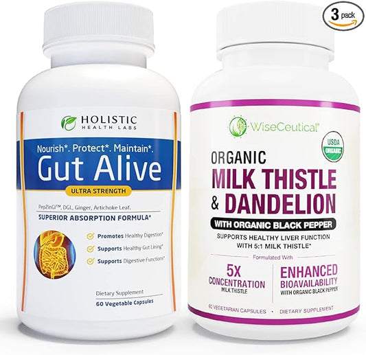 All-Natural Liver and Gut Support | Organic Milk Thistle, Organic Dandelion Root & Organic Black Pepper | Ginger, Artichoke Leaf Extract, Deglycerized Licorice Root & Patented Zinc Carnosine