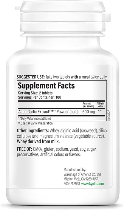 Kyolic Aged Garlic Extract Formula 100, Original Cardiovascular, 200 Tablets (Packaging May Vary)