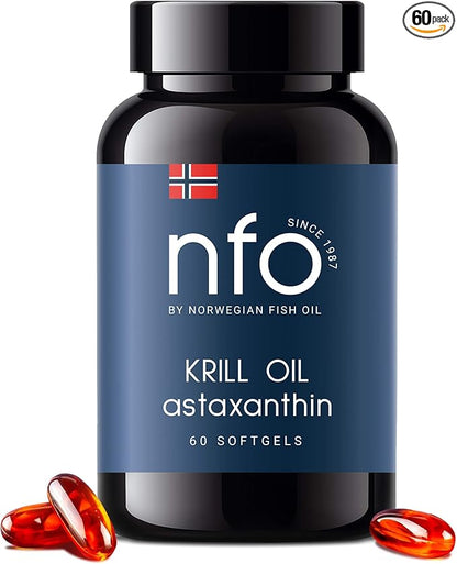 NFO Omega Krill Oil - Dual Marine Complex + Natural Antioxidant Astaxanthin | with Phospholipids | Premium Norwegian Formula 60 Capsules