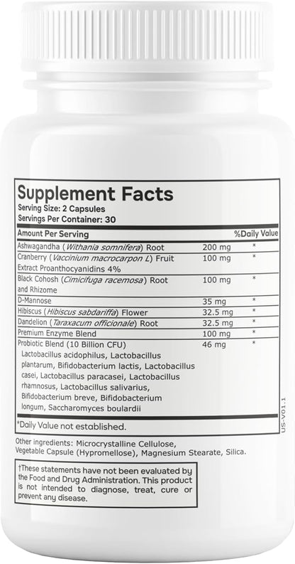 Probiotic for Women Balance Formula with Ashwagandha, Cranberry, Black Cohosh, D-Mannose, Hibiscus, & Dandelion - Support Your Microbiome