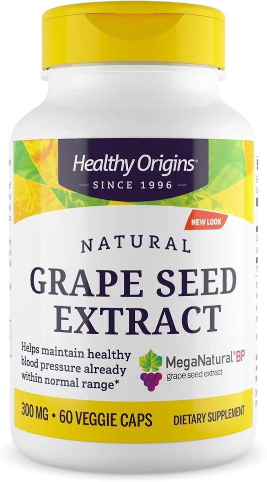Healthy Origins Grape Seed Extract 300 mg (MegaNatural BP, Non-GMO, California-Grown, Gluten Free, Supports Healthy Blood Pressure), 60 Veggie Caps