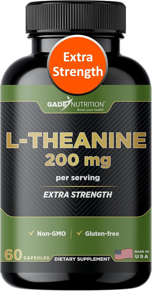 Gade Nutrition L-Theanine 200mg | L Theanine 200 mg | L Theanine Supplement in Vegetable Capsules | Made in USA | Take 2 Capsules for L Theanine 400mg