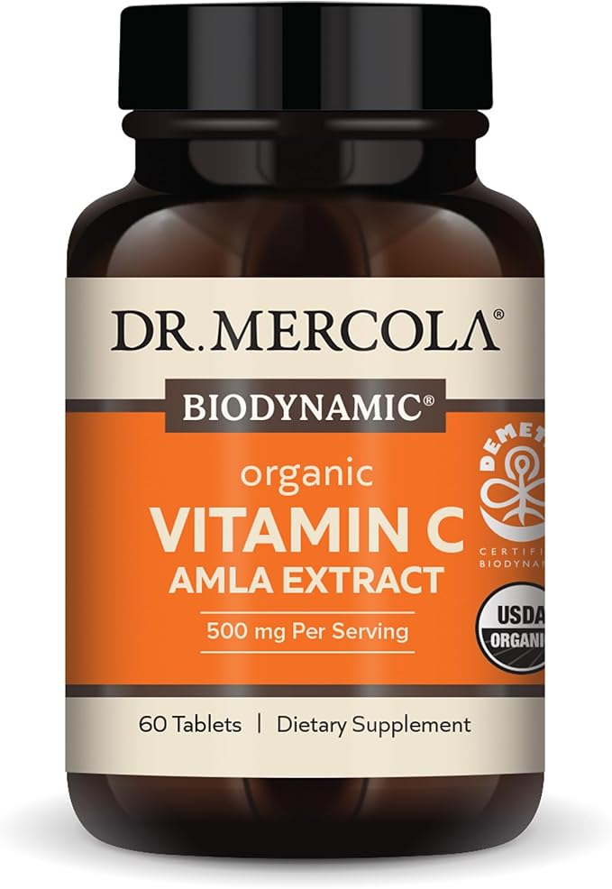 Dr. Mercola Biodynamic Organic Vitamin C Amla Extract, 30 Servings (60 Tablets), 500 mg Vitamin C, Dietary Supplement, Supports Healthy Immune Function, Non-GMO