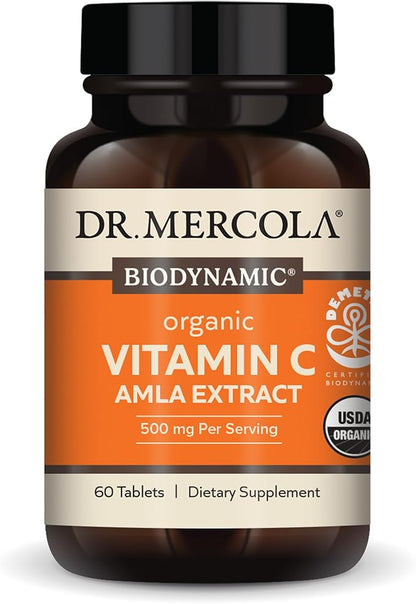 Dr. Mercola Biodynamic Organic Vitamin C Amla Extract, 30 Servings (60 Tablets), 500 mg Vitamin C, Dietary Supplement, Supports Healthy Immune Function, Non-GMO