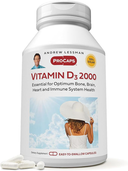ANDREW LESSMAN Vitamin D3 2000 IU 360 Capsules - High Potency, Essential for Calcium Absorption, Supports Bone Health, Healthy Muscle Function, Immune System, More. Small Easy to Swallow Capsules