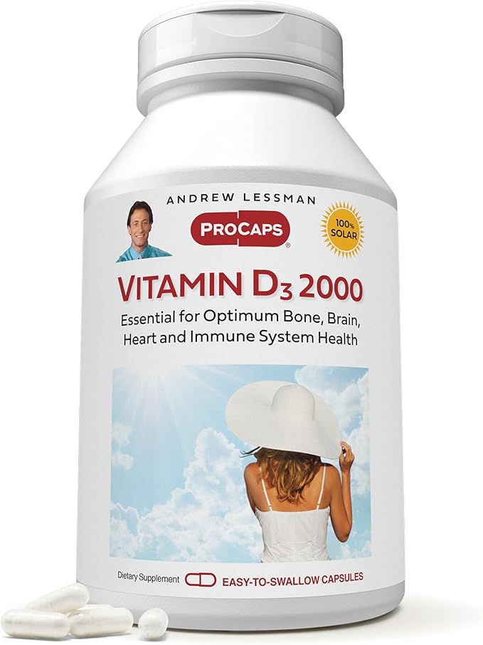 ANDREW LESSMAN Vitamin D3 2000 IU 180 Capsules - High Potency, Essential for Calcium Absorption, Supports Bone Health, Healthy Muscle Function, Immune System, More. Small Easy to Swallow Capsules