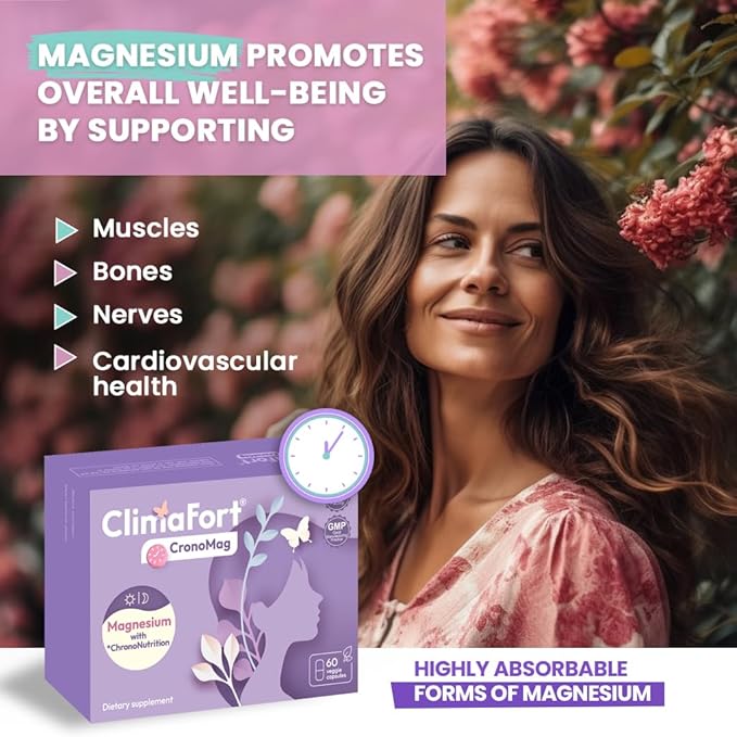 CronoMag | Magnesium for Women in Menopause | 5 Salts Bisglycinate + Glycerophosphate | B12 | Energy Supplement | 1 Month Supply