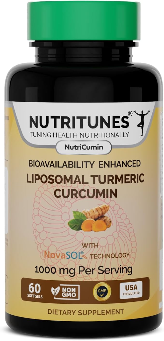 NutriCumin – Liposomal Turmeric Curcumin 1000mg with NovaSOL Technology for Maximum Absorption and Bioavailability - Made in USA with Globally Sourced Premium Ingredients, 60 Softgels
