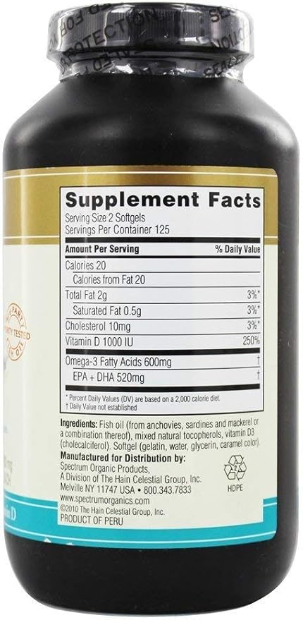 Spectrum Essentials Softgels, Fish Oil with Vitamin D, 1000 mg, 250 Count