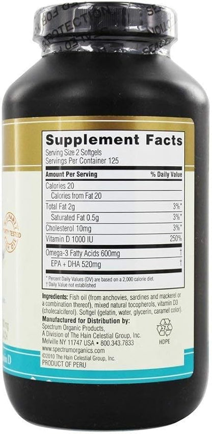 Spectrum Essentials Softgels, Fish Oil with Vitamin D, 1000 mg, 250 Count