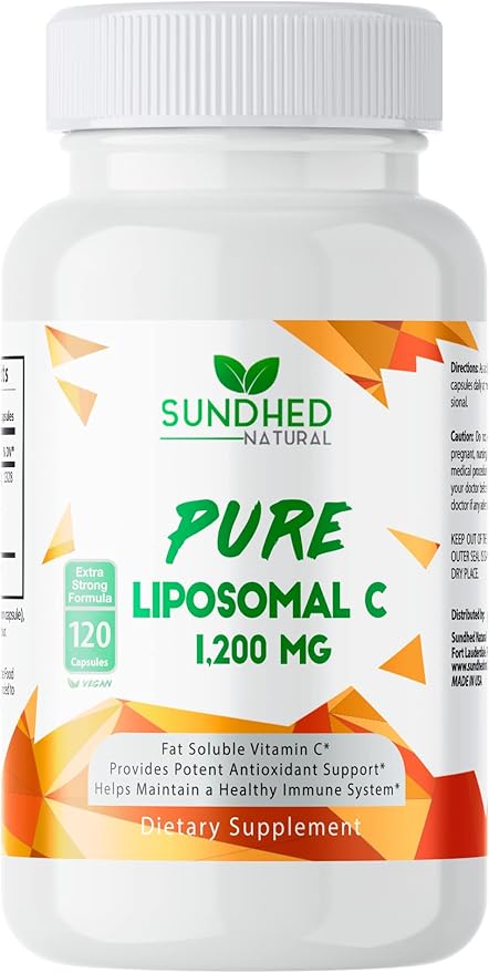 Pure Liposomal Vitamin C - 1200mg Immune System & Collagen Health Booster, Anti Aging Skin Vitamins, Sodium Ascorbate, Sunflower Lecithin (120 Capsules / 2 Months)