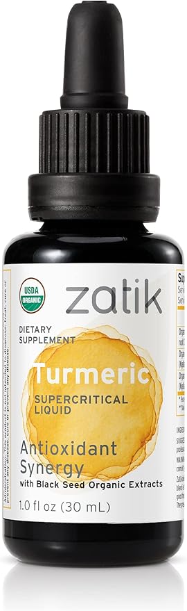 Zatik Naturals - Turmeric Supercritical Liquid Synergy with Black Seed Organic CO2 Extract, Antioxidant, Cold Pressed, Unrefined Oil, Vegan, Non-GMO, Organic, 1.0 fl oz.