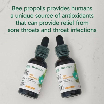Organika Bee Propolis Tincture 30 ml x 2 Pack: Clean and Vegan Propolis Extract for Immune Defenses, Throat, and Breath - Free of Gluten, GMO, & Artificial Flavors - 20 Day Prop Drops Supply