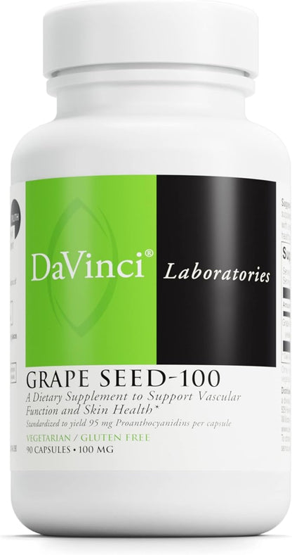 DAVINCI Labs Grape Seed-100 - Dietary Supplement to Support Immune System, Vascular Function and Healthy Skin* - with 100 mg Grape Seed Extract per Serving - Gluten-Free - 90 Vegetarian Capsules