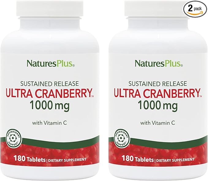 Natures Plus Ultra Cranberry 1000-180 Sustained Release Tablets, Pack of 2 - Supports a Healthy Urinary Tract - Non-GMO, Vegetarian, Gluten Free - 180 Total Servings