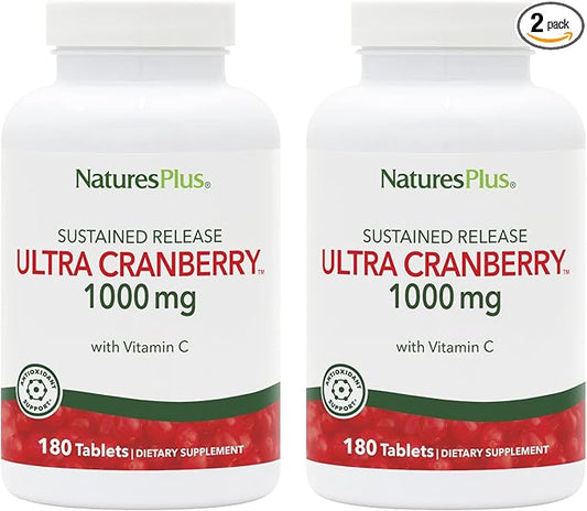 Natures Plus Ultra Cranberry 1000-180 Sustained Release Tablets, Pack of 2 - Supports a Healthy Urinary Tract - Non-GMO, Vegetarian, Gluten Free - 180 Total Servings